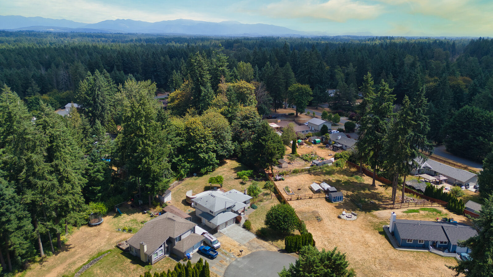 Aerial view with Mt. Rainier in the distance, Pierce County WA